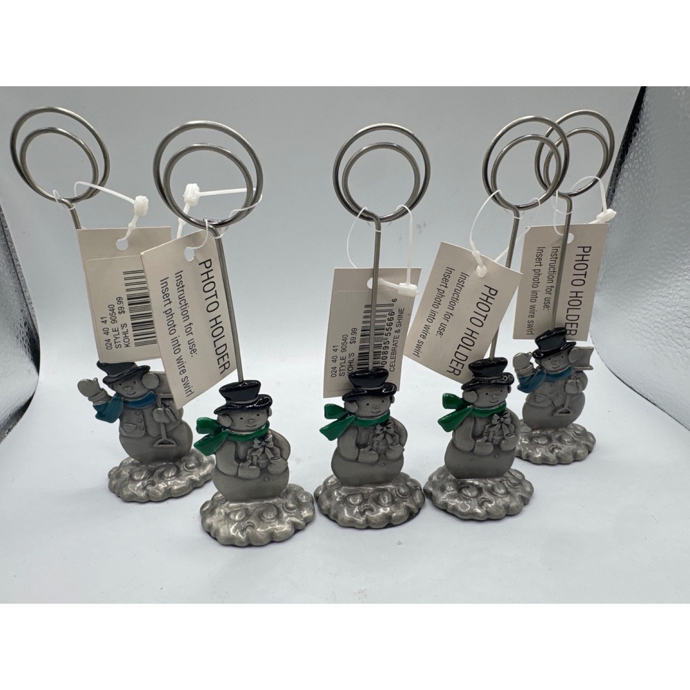 Celebrate & Shine Snowman Photo Place Card Holders Set of 5 Pewter Tone New